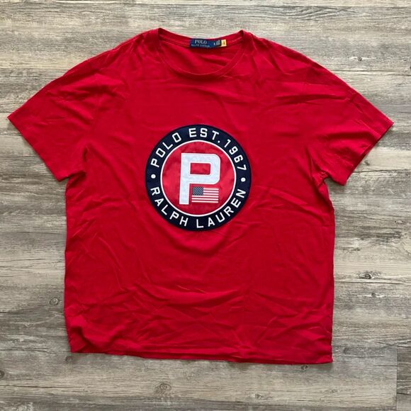 Polo Ralph Lauren American Flag P Logo T-Shirt Size XL - Picture 1 of 5